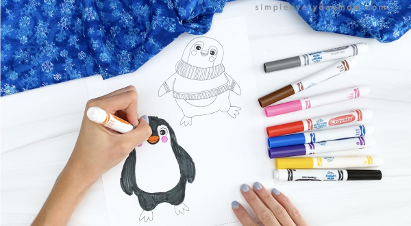 hand coloring in penguin puppet