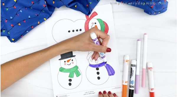 hand coloring in snowman puppets