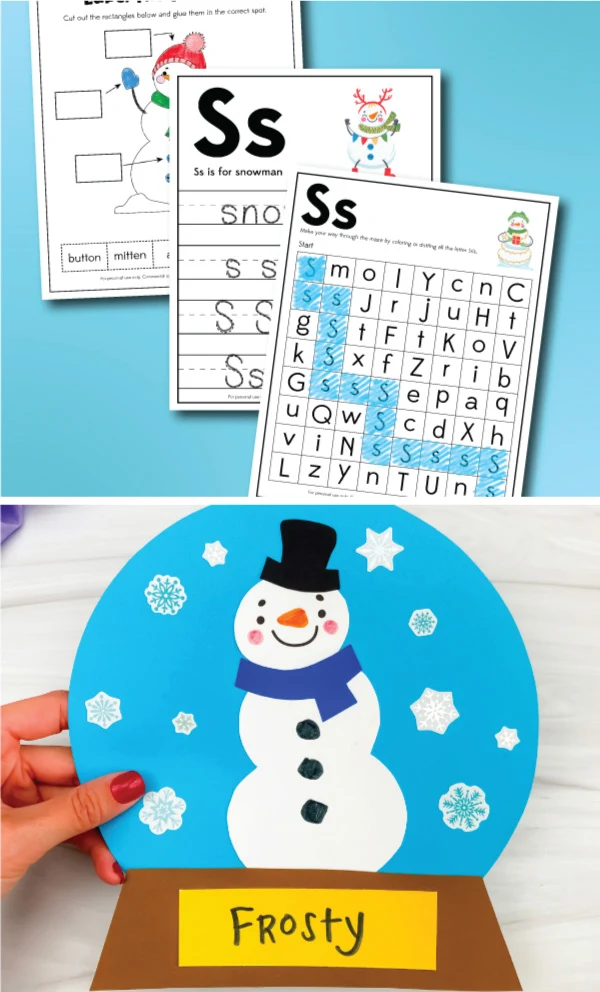 snowman worksheets and snowman snow globe image collage
