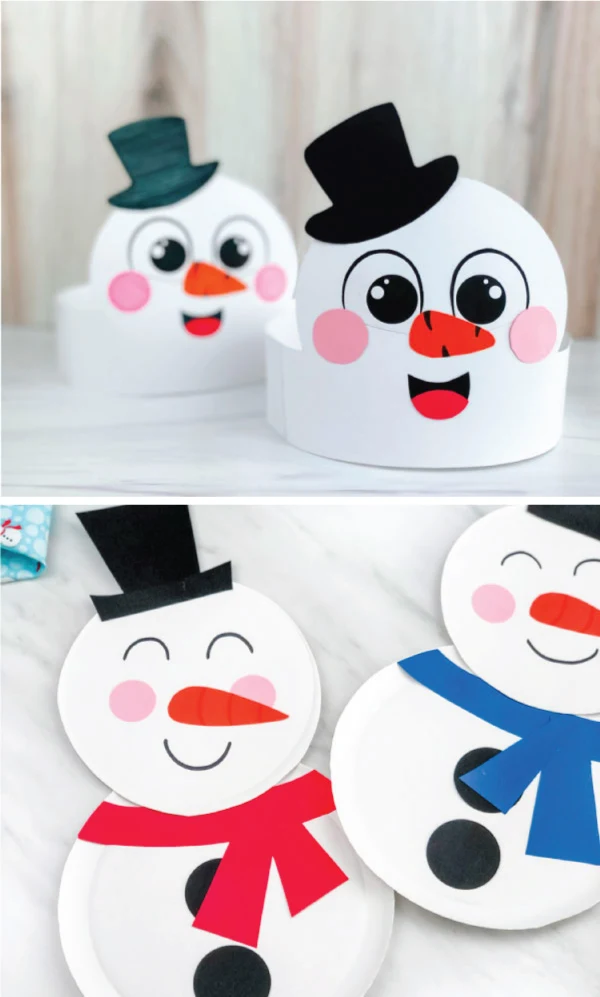 snowman headband and paper plate snowman image collage