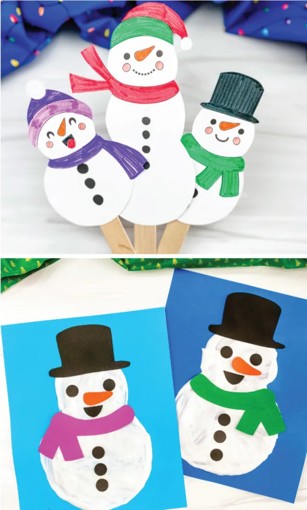 snowman puppets and puffy paint snowman image collage