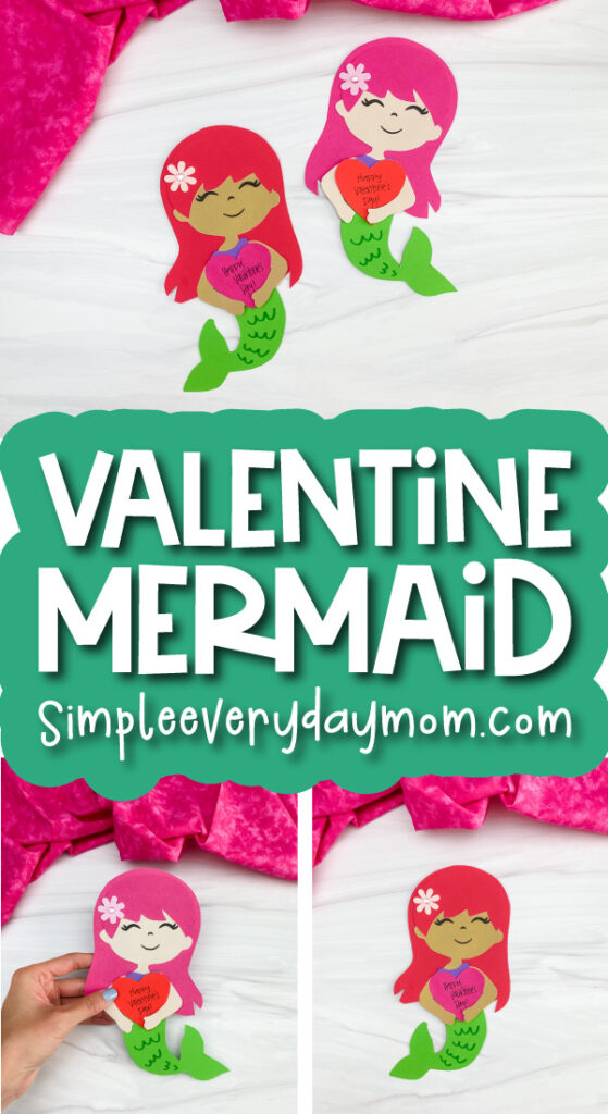 mermaid Valentine craft image collage with the words Valentine mermaid
