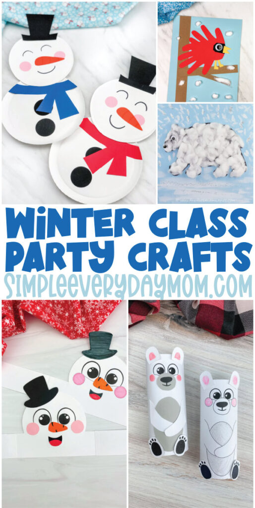 winter craft image collage with the words winter class party crafts