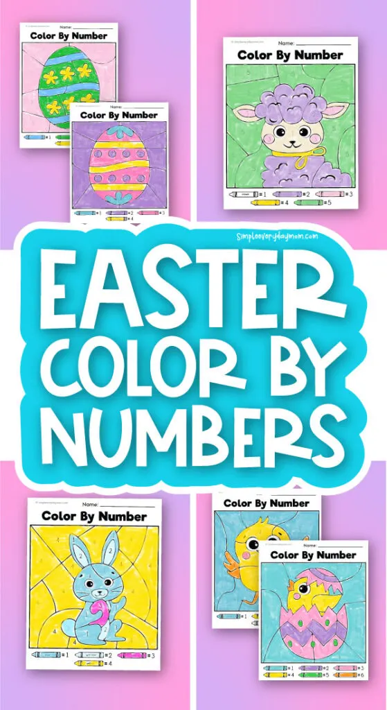 Easter color by number printables with the words easter color by numbers