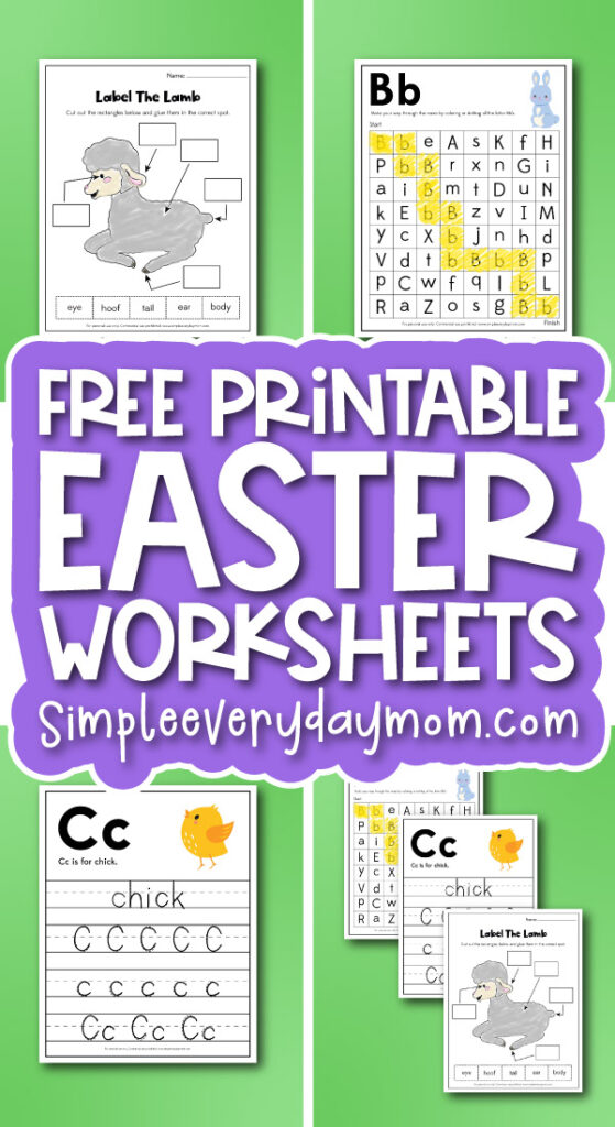 Easter worksheets image collage with the words free printable Easter worksheets