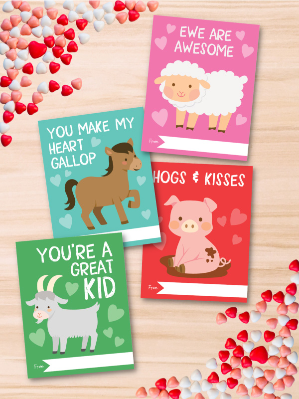farm animal Valentine cards