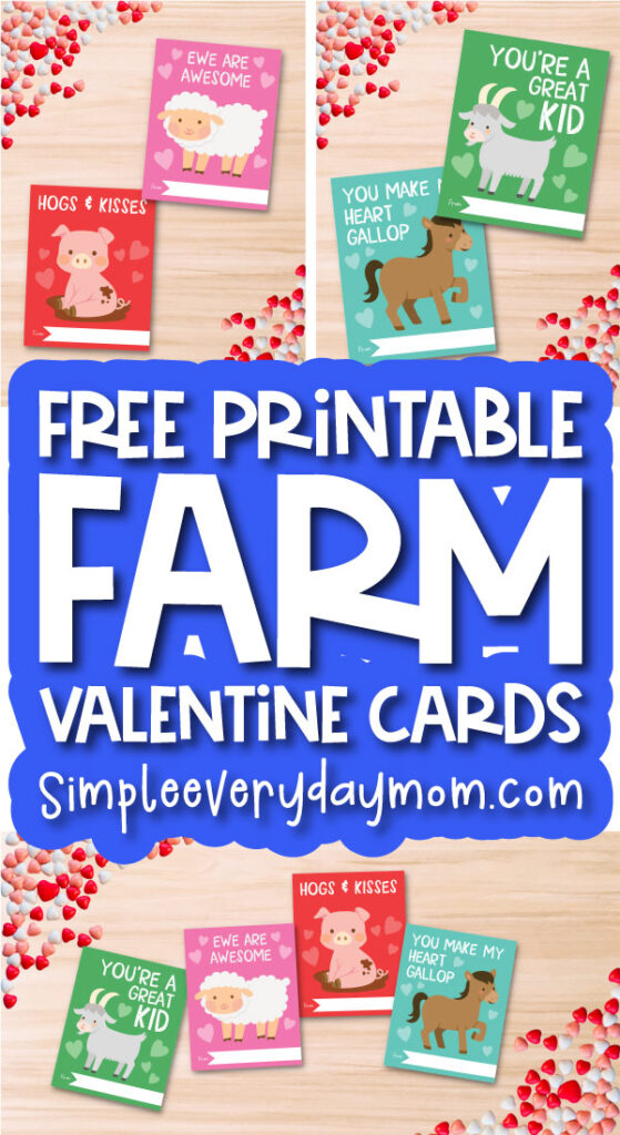 farm animal Valentine cards image collage with the words free printable farm Valentine cards