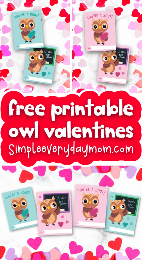 owl Valentine cards image collage with the words free printable owl valentines