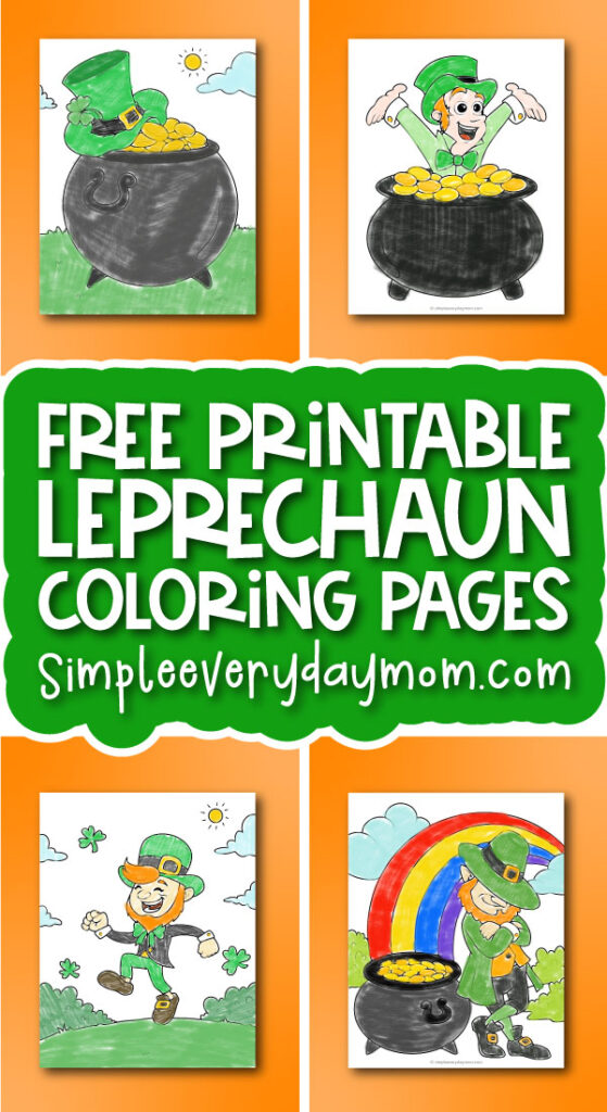 leprechaun coloring page image collage with the words free printable leprechaun coloring pages