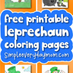 leprechaun coloring page image collage with the words free printable leprechaun coloring pages