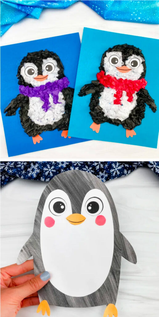 tissue paper penguin and printable penguin craft