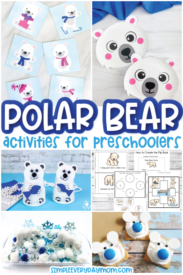 polar bear activities image collage with the words polar bear activities for preschoolers