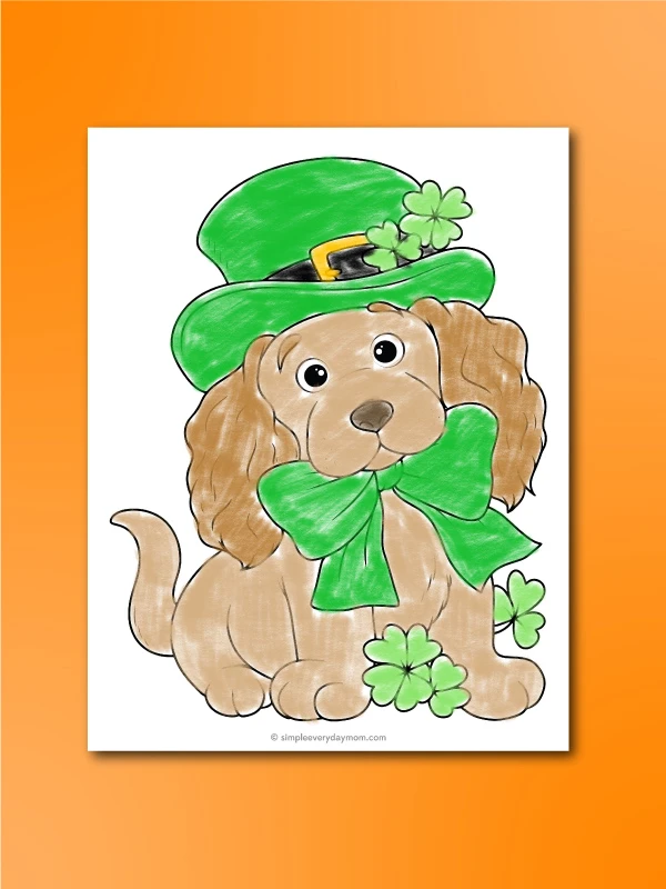 dog with leprechaun hat coloring page