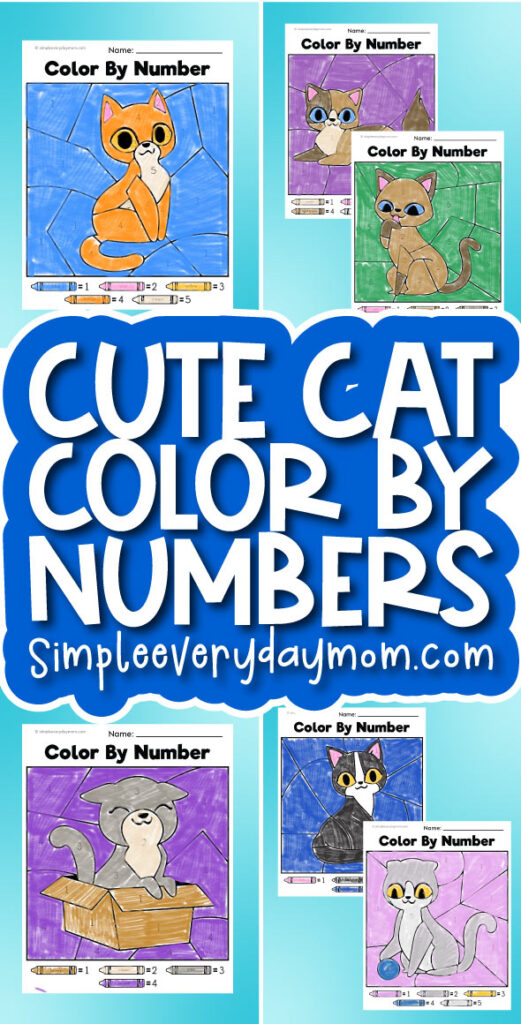 cat color by number image collage with the words cute cat color by numbers