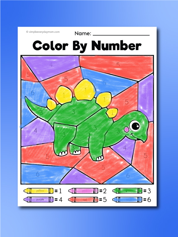 dinosaur color by number printable