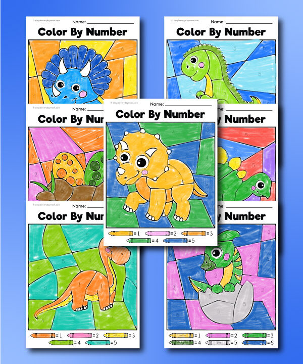 dinosaur color by number printables