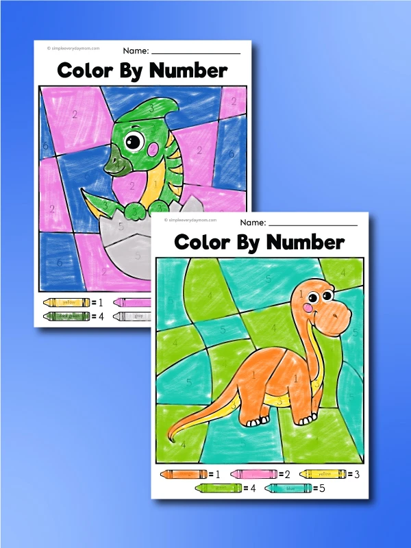 dinosaur color by number printables