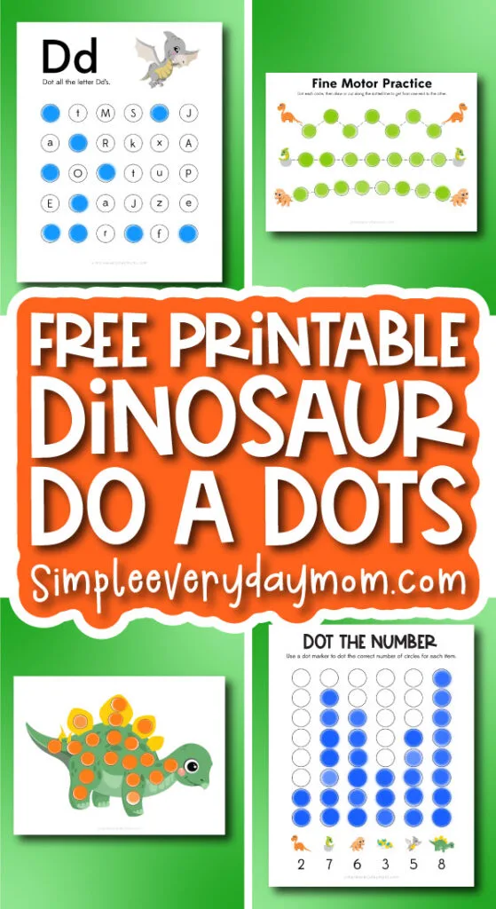 dinosaur do a dot printables image collage with the words free printable dinosaur do a dots
