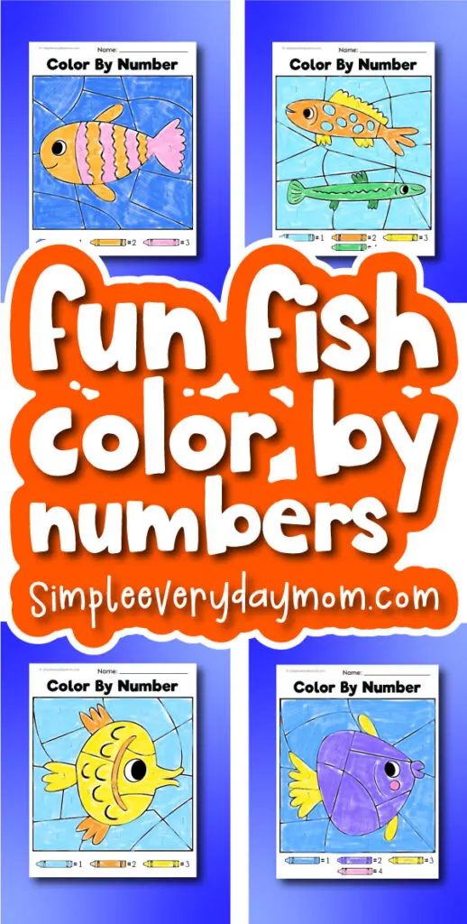 fish color by number image collage with the words fun fish color by numbers