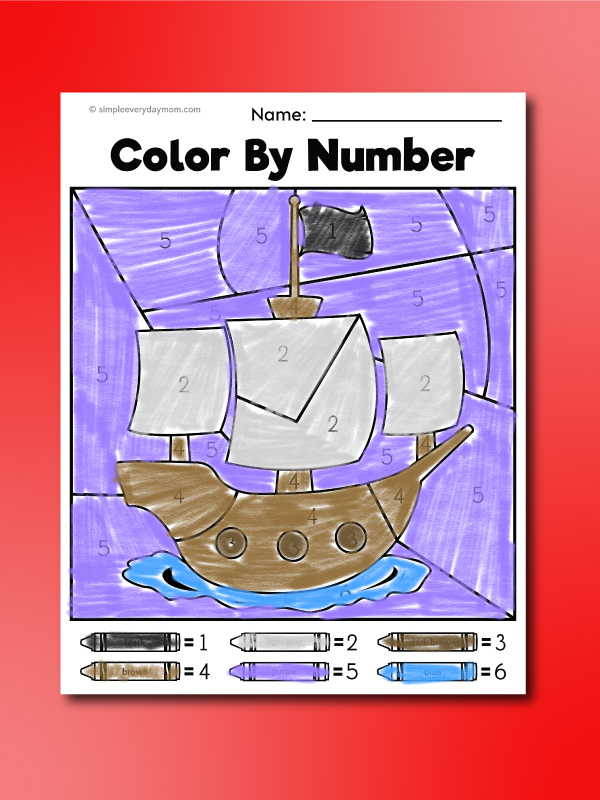 pirate ship color by number