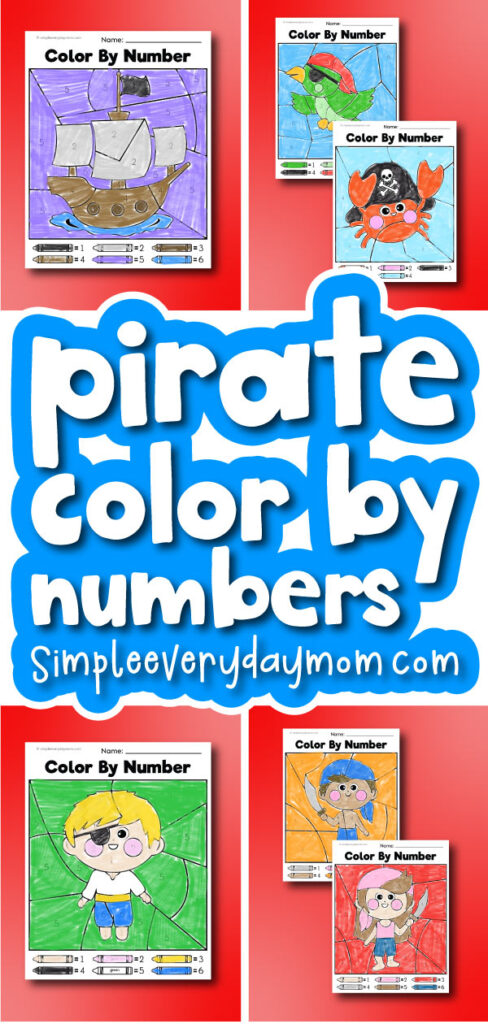 pirate color by number image collage with the words pirate color by numbers