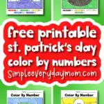 St. Patrick's Day color by number printable image collage with the words free printable St. Patrick's Day color by numbers
