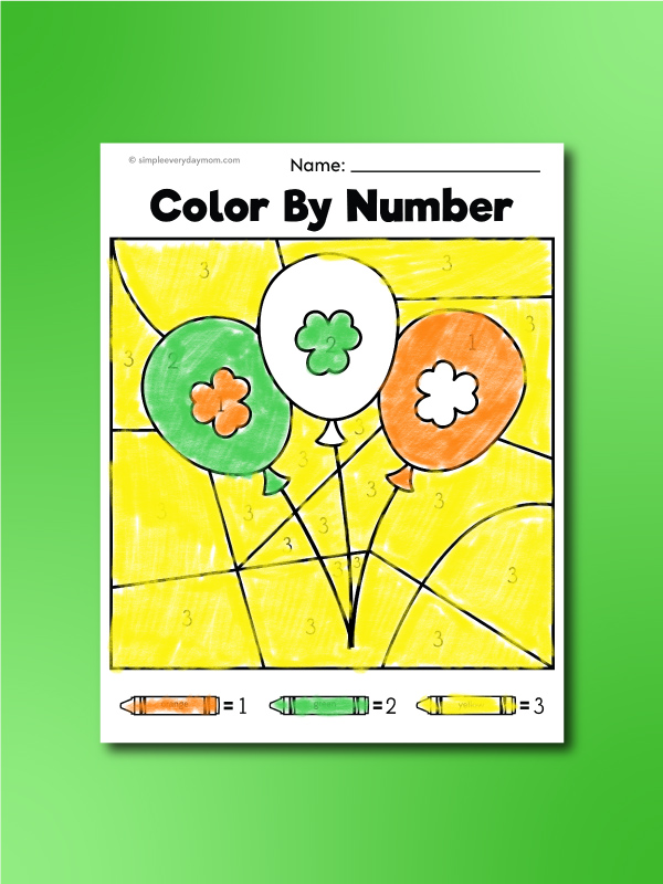 St. Patrick's Day balloons color by number printable