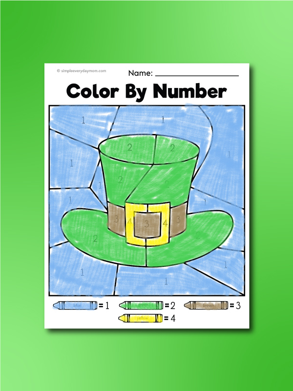 St. Patrick's Day leprechaun hat color by number printable