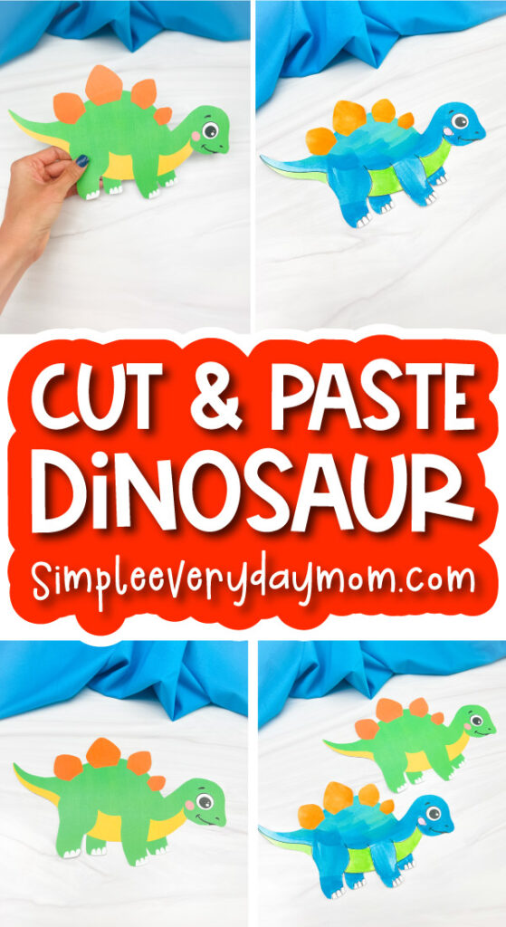 printable dinosaur craft image collage with the words cut & paste dinosaur