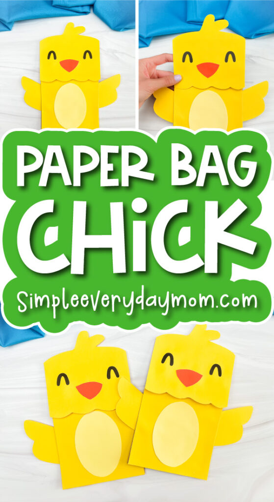 paper bag chick puppet craft image collage with the words paper bag chick