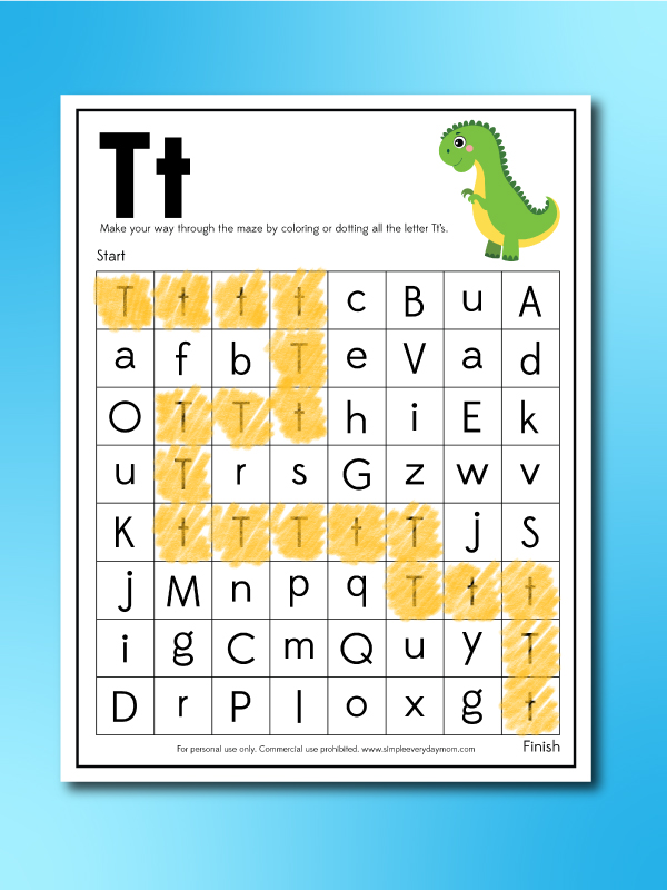 letter t dinosaur maze