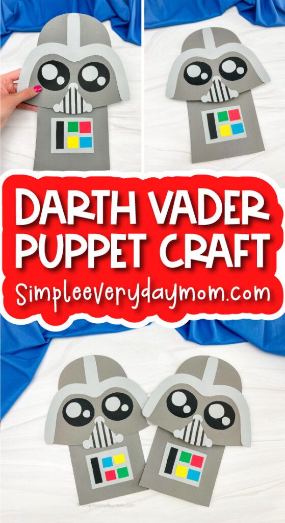 Darth Vader paper bag puppet craft image collage with the words Darth Vader puppet craft