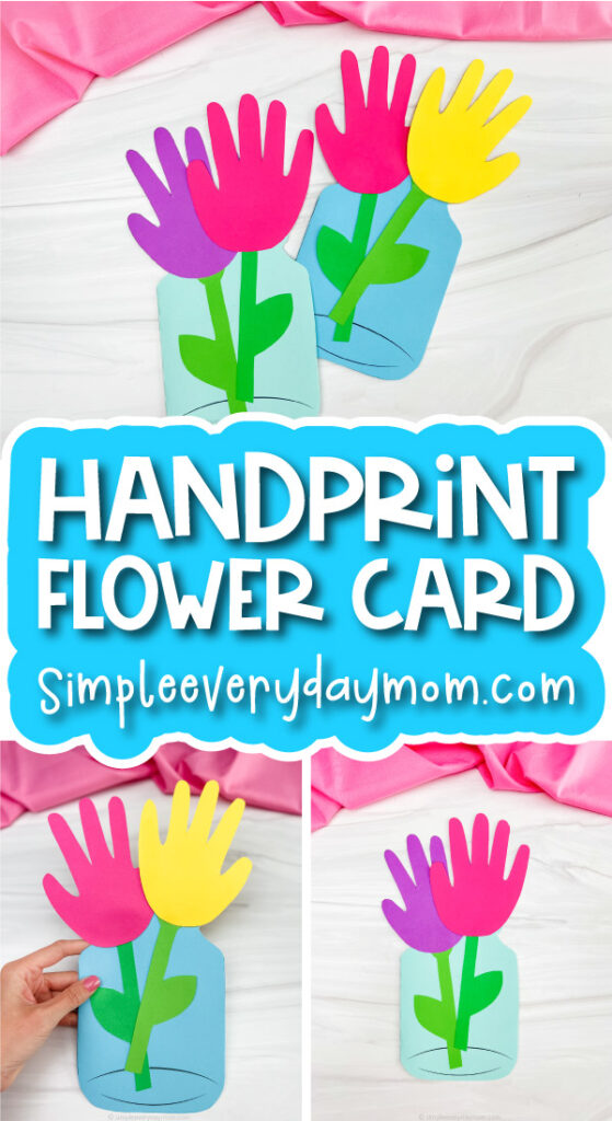 handprint flower card craft image collage with the words handprint flower card