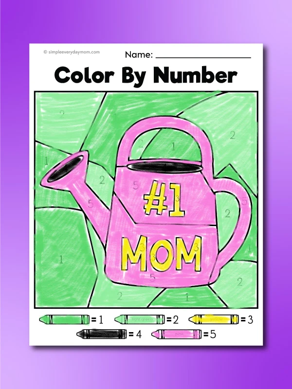 watering can Mother's Day color by number printable
