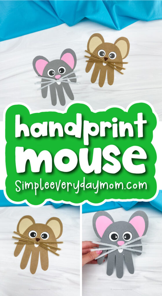 handprint mouse craft image collage with the words handprint mouse