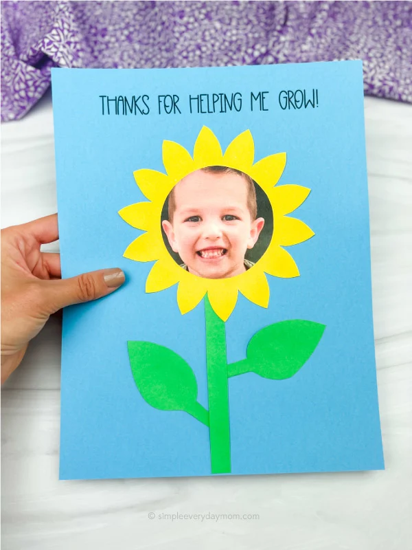 hand holding sunflower Mother's Day craft