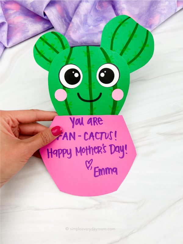 hand holding Mother's Day cactus craft