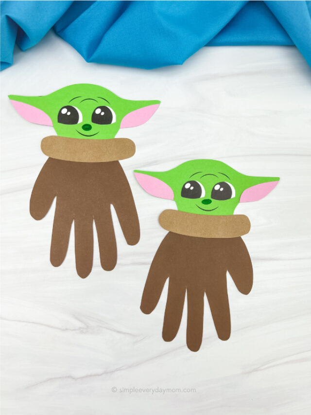 2 Baby Yoda handprint crafts