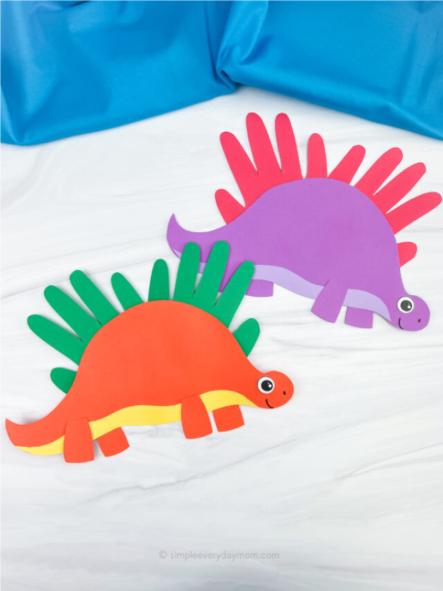 2 handprint stegosaurus crafts