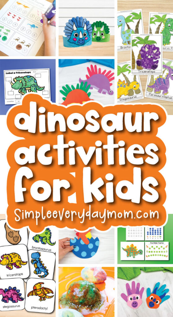 dinosaur activities image collage with the words dinosaur activities for kids