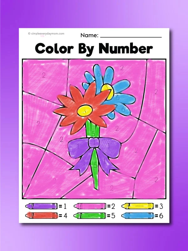 flowers Mother's Day color by number printable