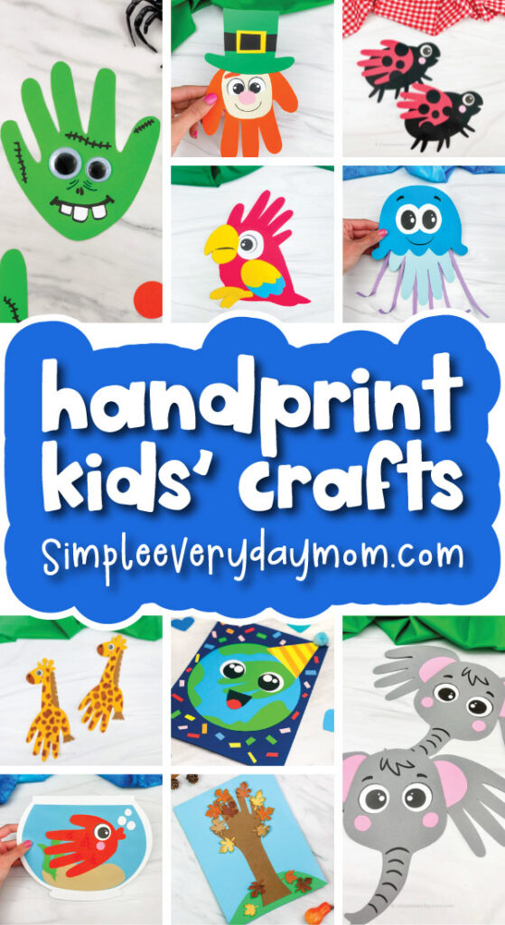handprint craft image collage with the words handprint kids' crafts