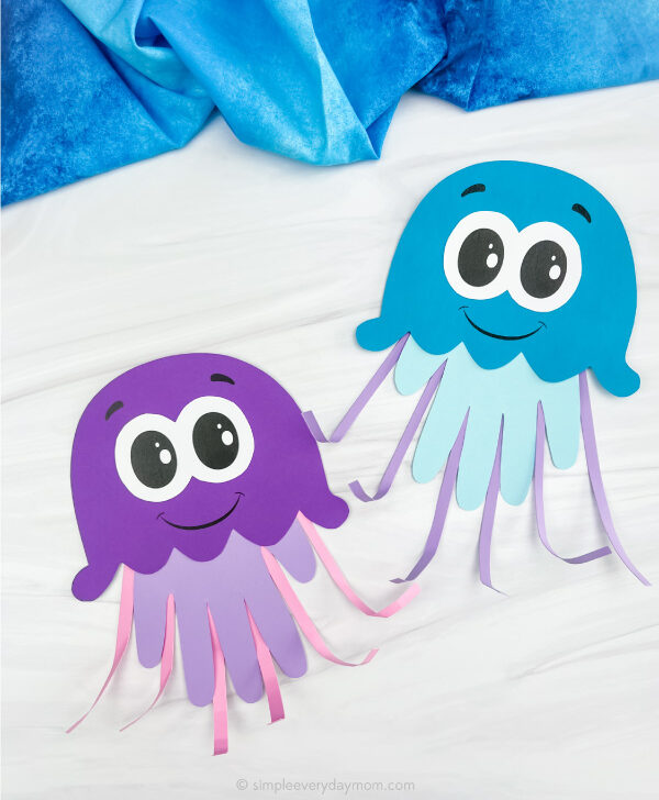 Featured image of two handprint jellyfish crafts