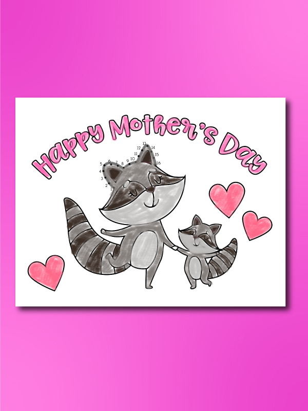raccoon Mother's Day connect the dot printable