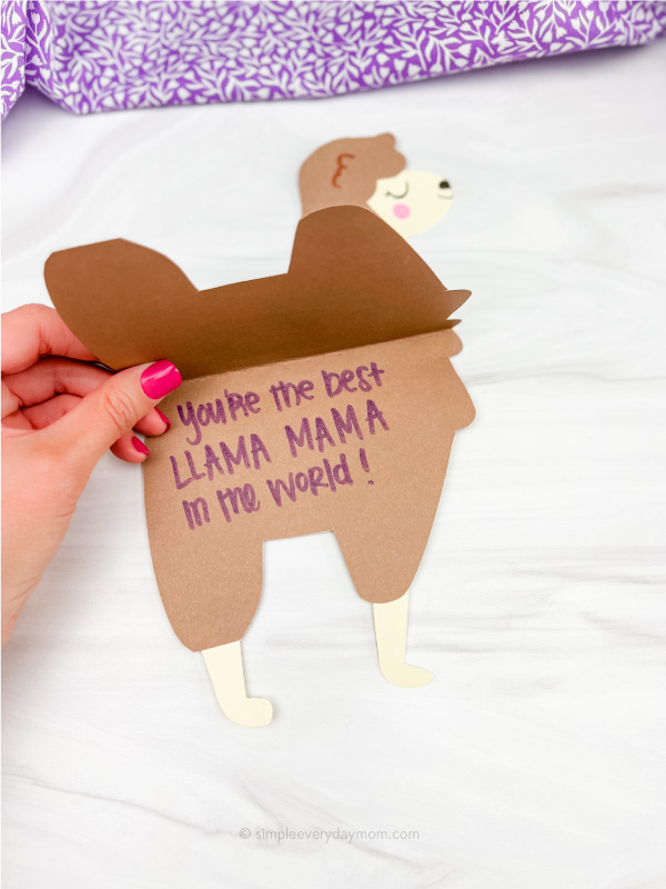 hand holding llama Mother's Day card craft