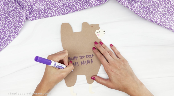 hand writing inside llama card craft
