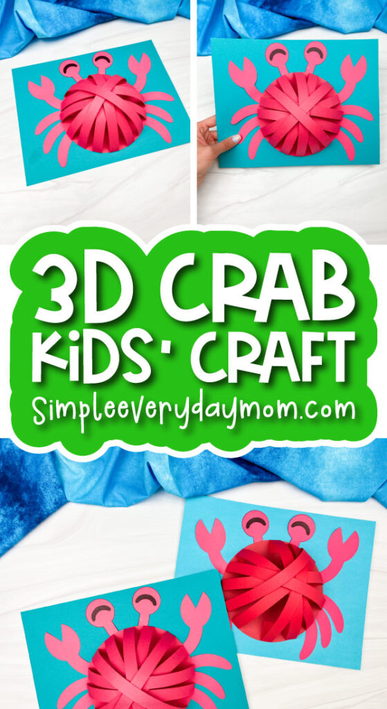 3D crab craft image collage with the words 3D crab kids' craft