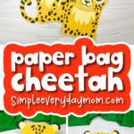 cheetah puppet craft image collage with the words paper bag cheetah