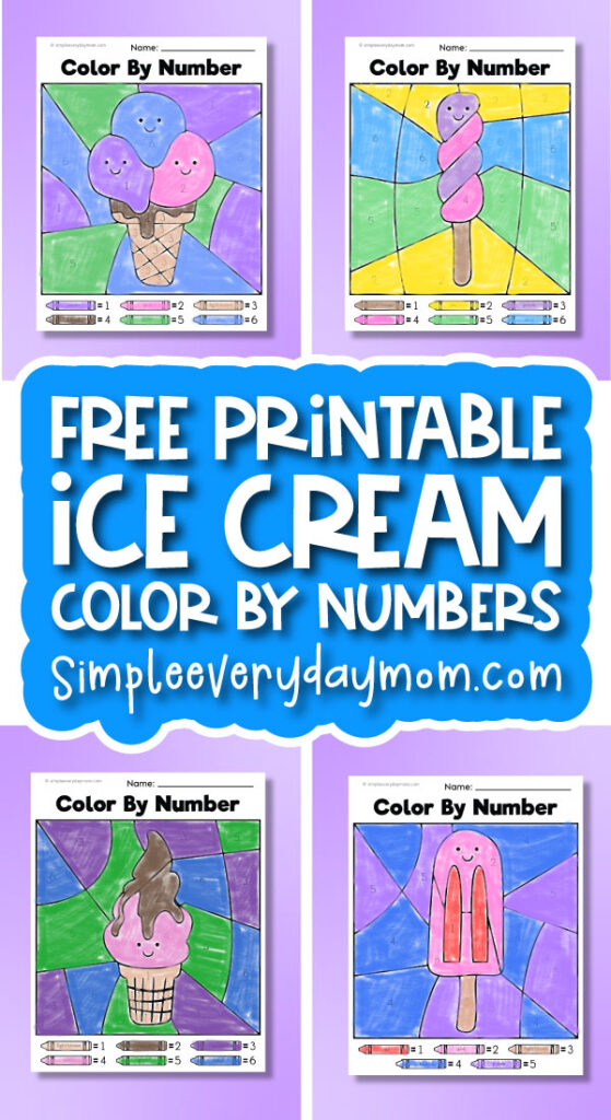 ice cream color by numbers image collage with the words free printable ice cream color by numbers