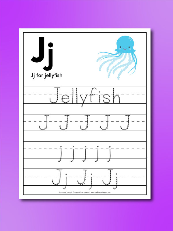 J is for jellyfish handwriting worksheet